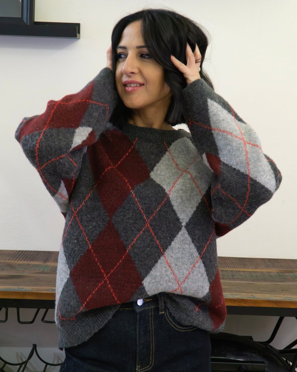 Maglione Rombi Grigio Bordeaux - Urbanize