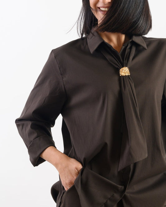 Camicia con Cravattino Marrone - Urbanize