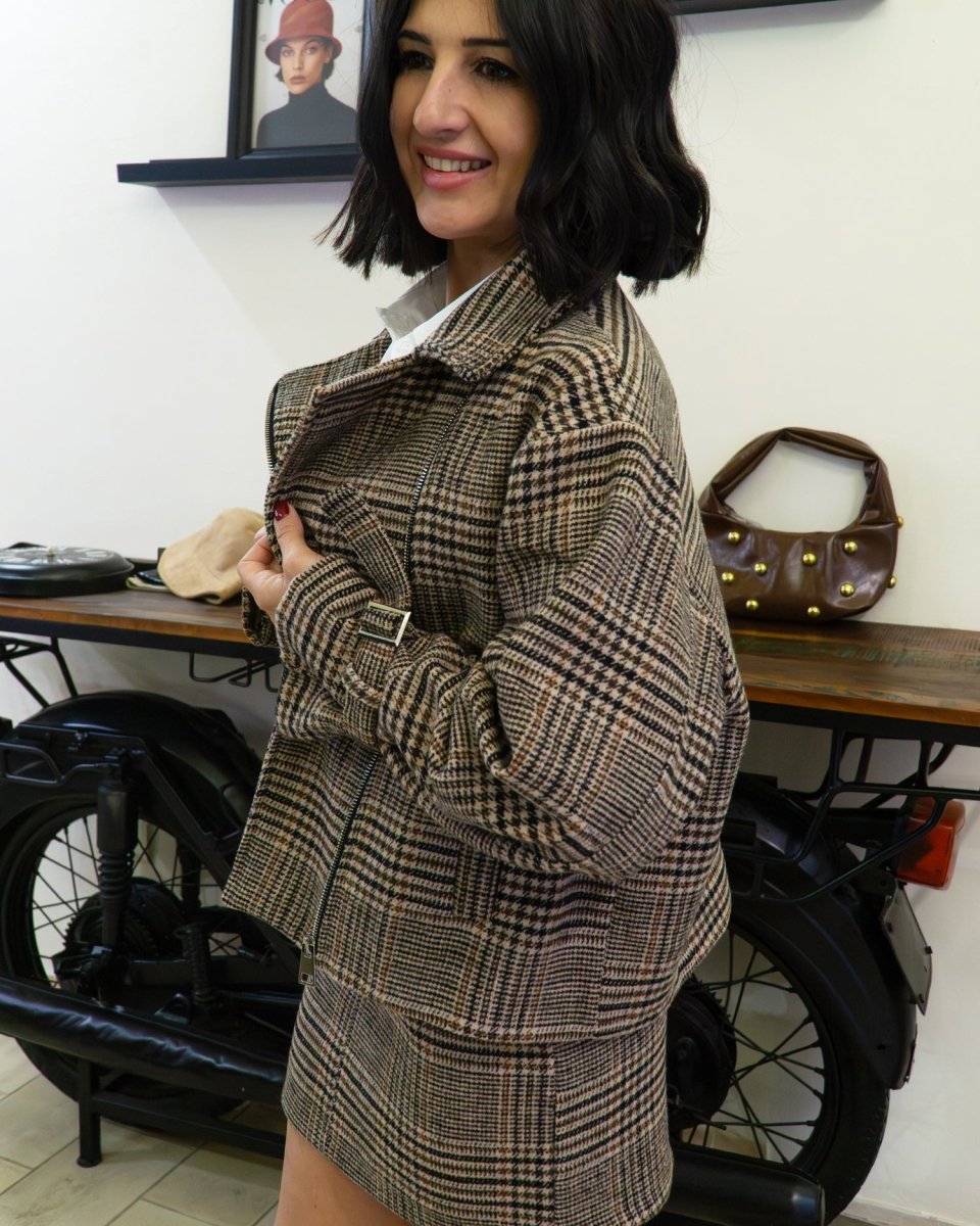 Giacca Chiodo Tartan Marrone - Urbanize