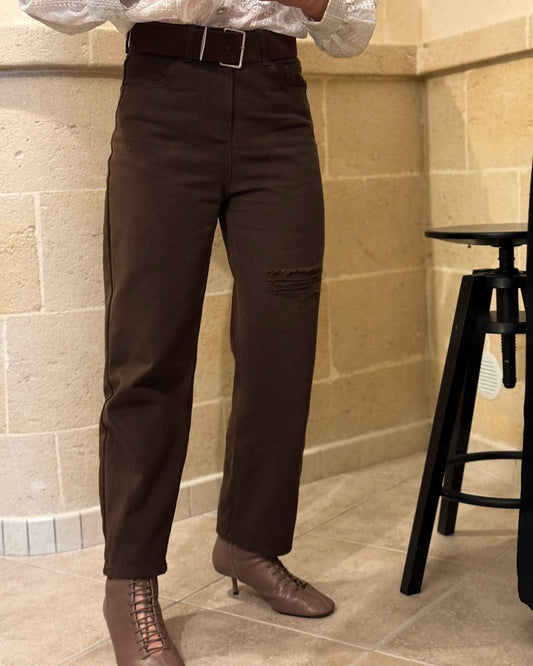 Jeans Marrone con Strappo - Urbanize