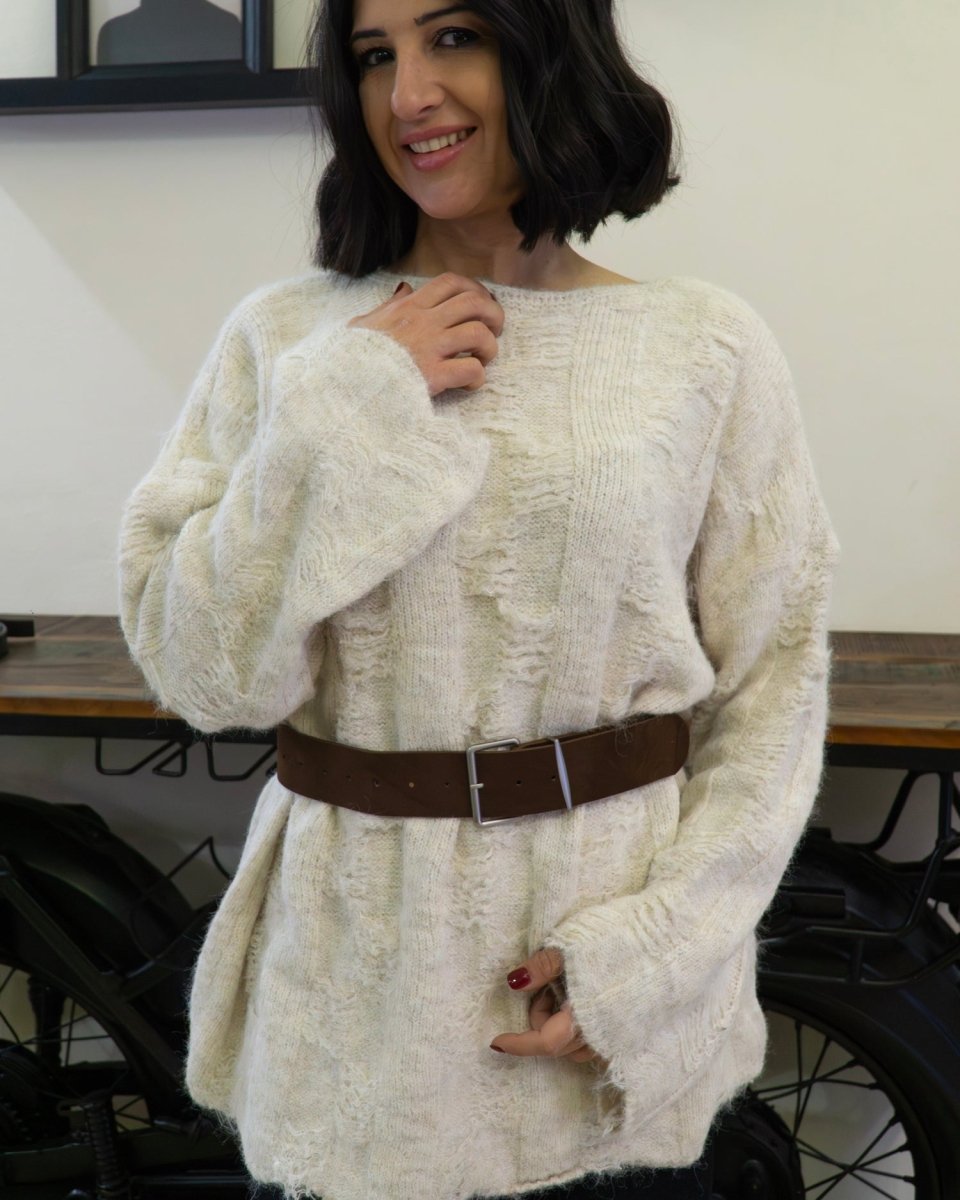 Maglione Grunge Bianco Sporco con Cintura - Urbanize