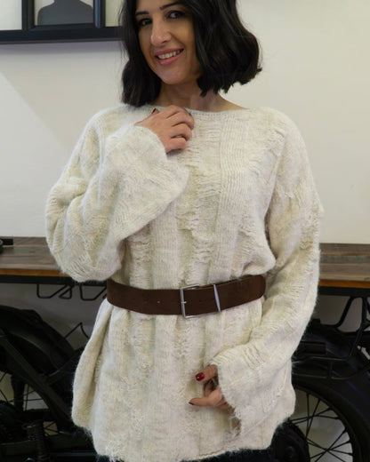 Maglione Grunge Bianco Sporco con Cintura - Urbanize