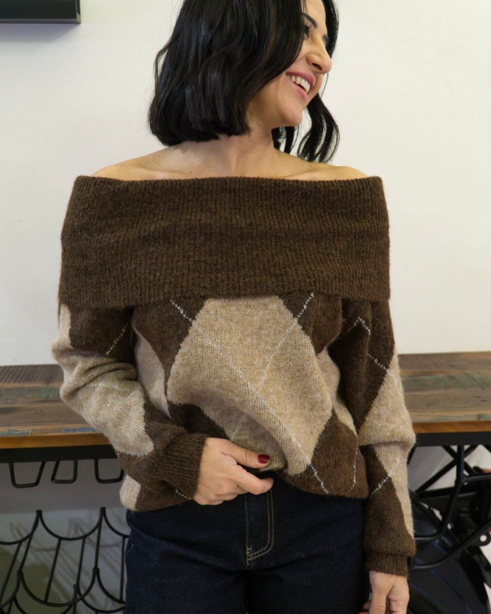 Maglione Rombi Marrone Beige - Urbanize