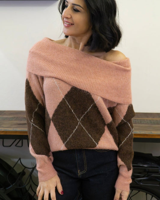 Maglione Rombi Marrone Salmone - Urbanize