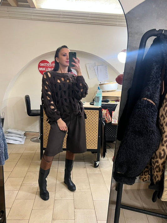 Maglione Traforato Marrone - Urbanize